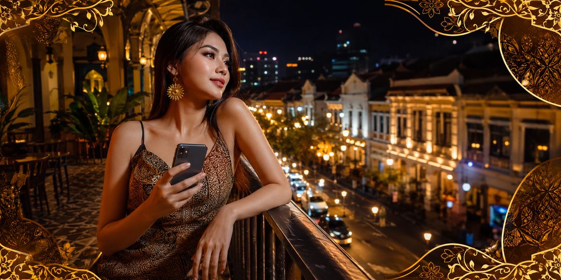 Pengguna Ipoh berpakaian batik menggunakan aplikasi kasino untuk bermain slot dalam talian